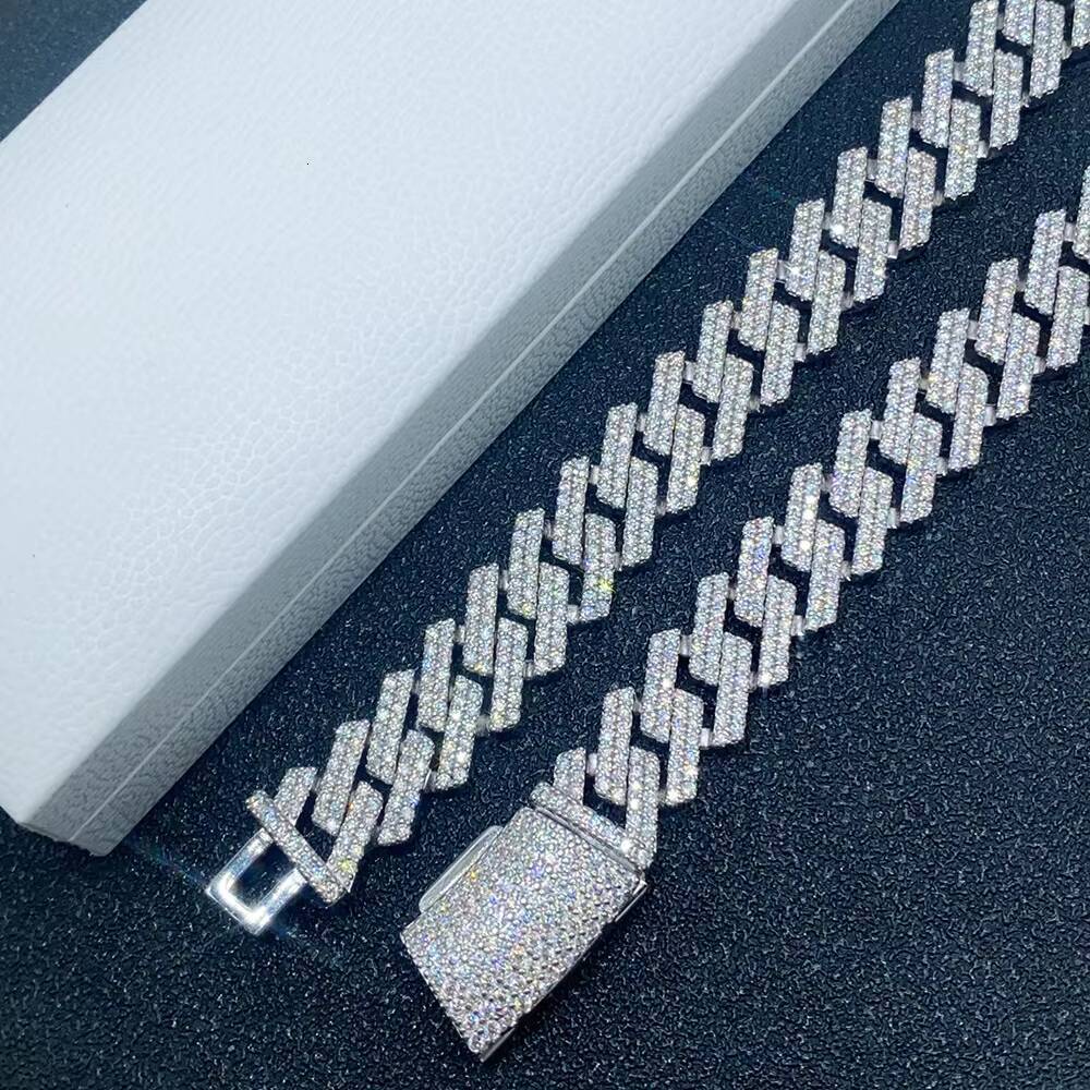 Full Ice Out Mossanite Cuban Chain 8mm 10mm 12mm 2rows 925 Solid Silver Chain Hip Hop Necklace Vvs Moissanite Cuban Link Chain