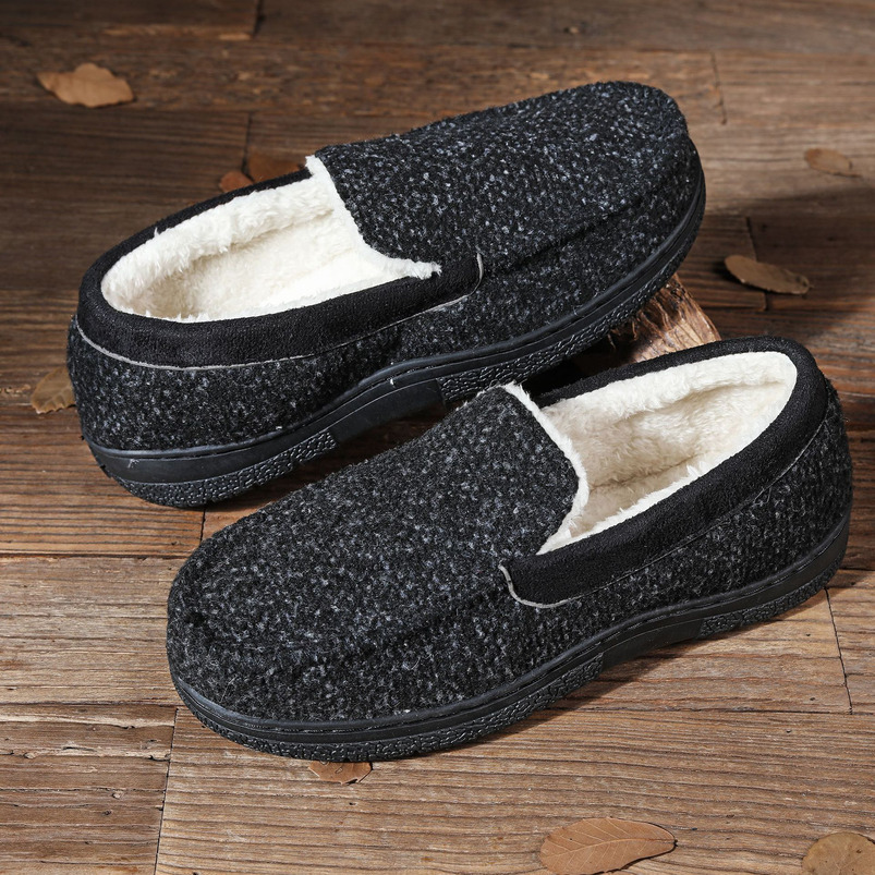 Men's Indoor Furry Mouth Mark Shoes Home Warm Outdoor Wear Fleece Lined Non-Slip Thickened Cotton