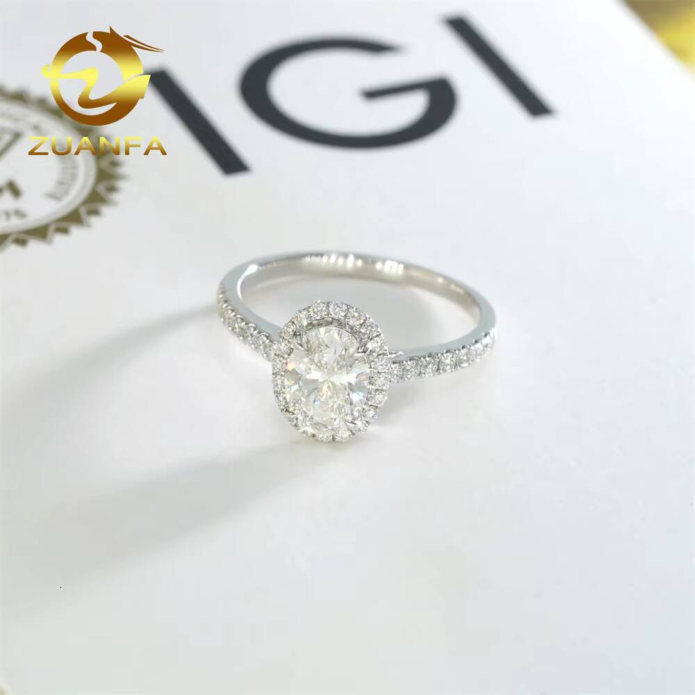 Zuanfa Luxury Women Wedding Jewelry Hola Ring Band for Engagement 14K White Gold Lab Grown HPHT CVD Diamond Ring