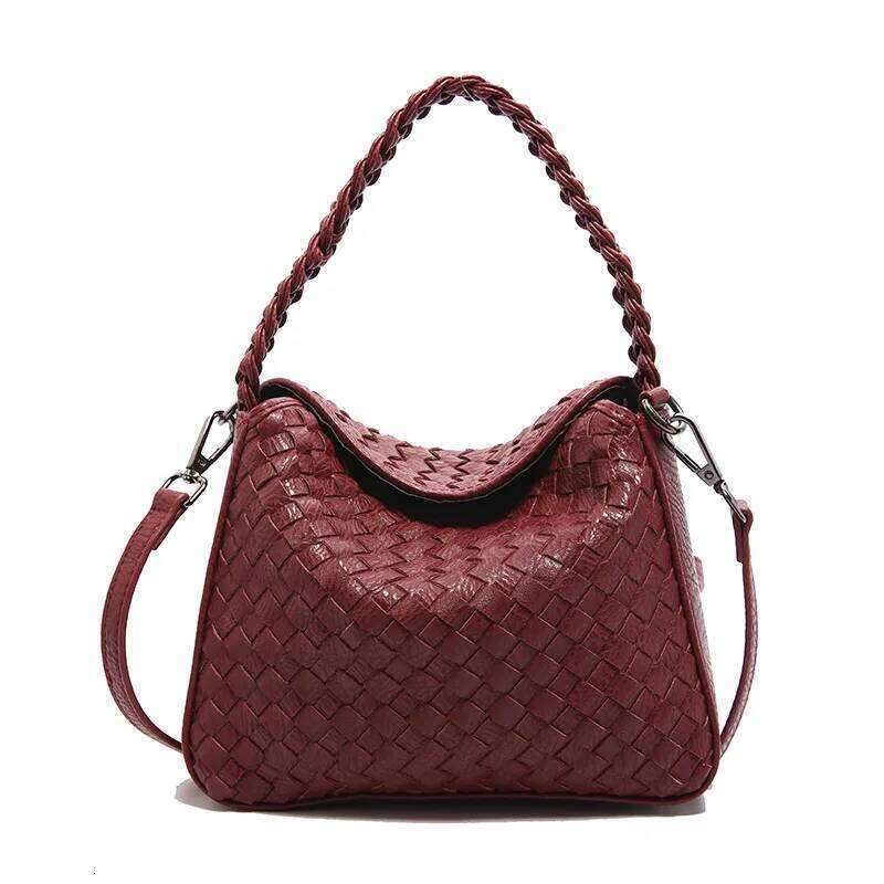 New Woven Single Shoulder Bag Women Large Capacity Casual Crossbody PU Material Handbag