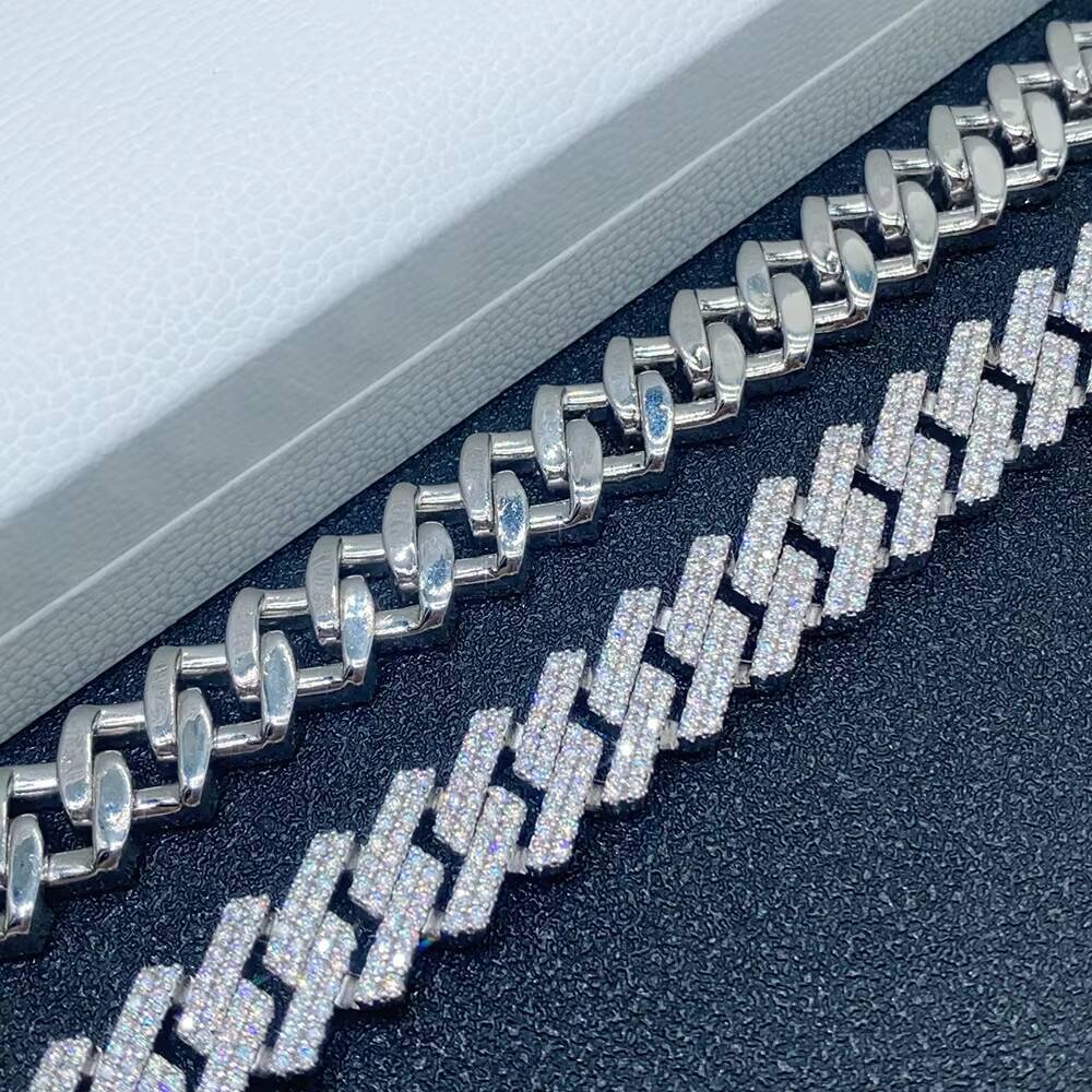 Full Ice Out Mossanite Cuban Chain 8mm 10mm 12mm 2rows 925 Solid Silver Chain Hip Hop Necklace Vvs Moissanite Cuban Link Chain