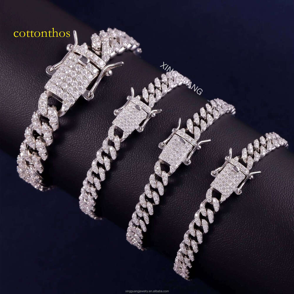 Hot-sale 6mm VVS Moissanite Cuban Link Chains S Sier Filled Gold Fine Jewelry Necklaces Bracelet Hiphop Men Women