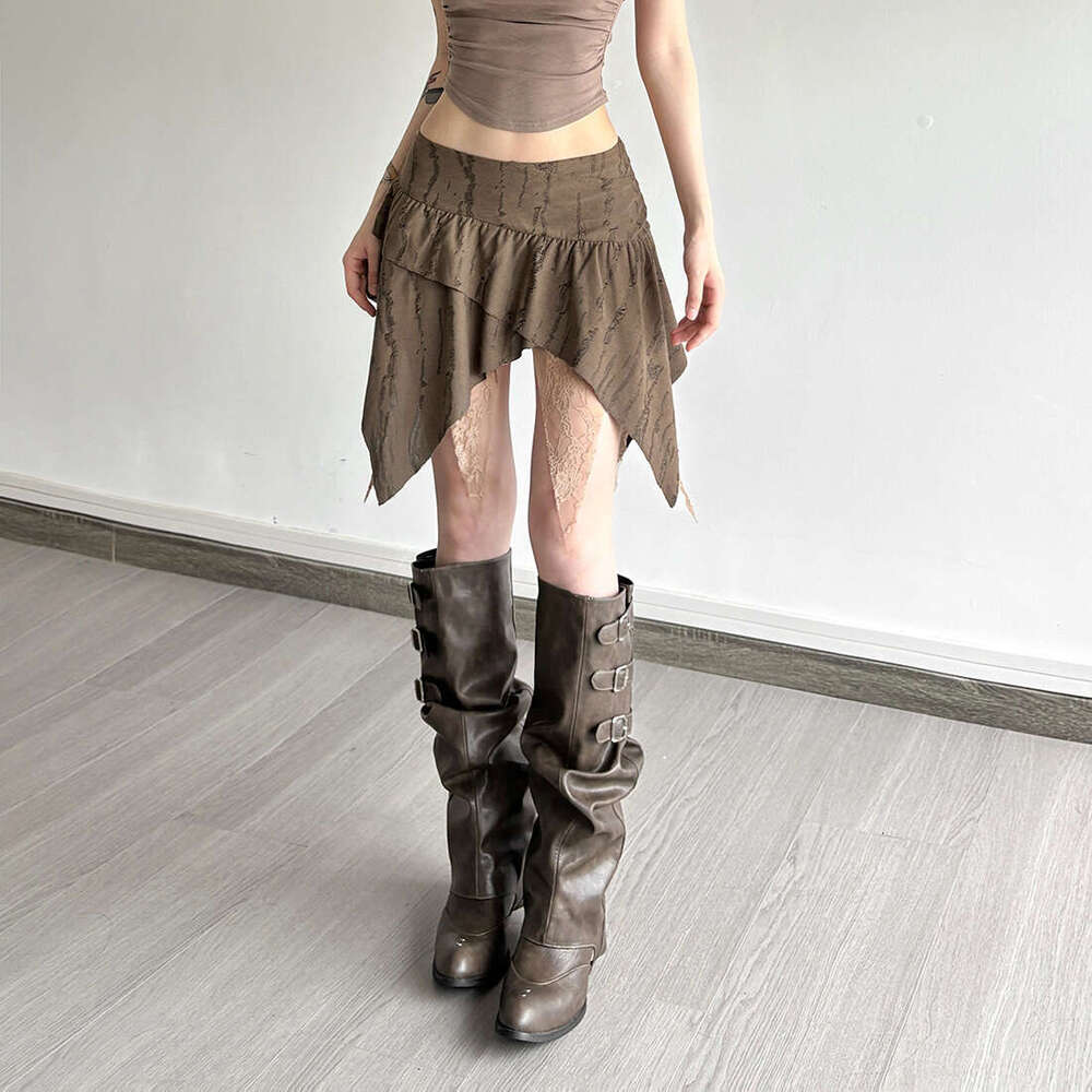 2025 Summer New Pure Desire Ins Style Irregular High Waist Solid Color Lace Trim Slim Fit Half Skirt for Women db2