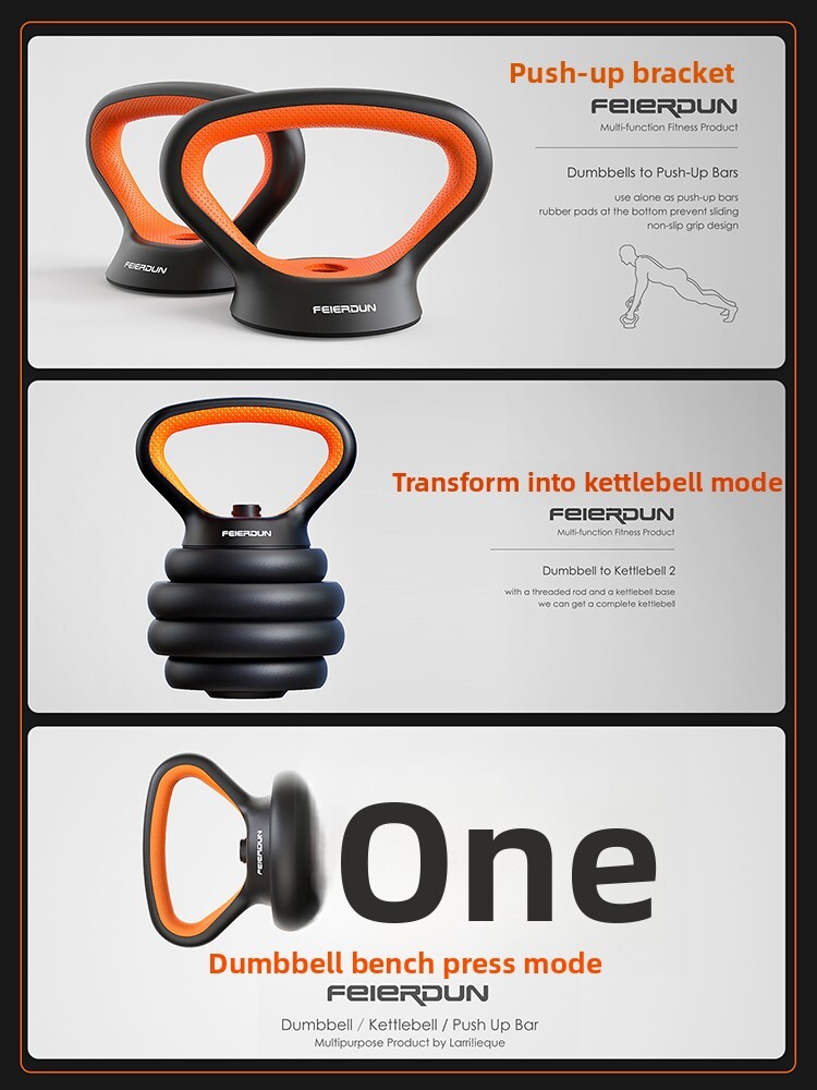 FEIERDUN 6-in-1 Adjustable Dumbbell Set, Eco-Friendly Men's Fitness Equipment with Kettlebell & Push-Up Bar Conversion for Home Gym Strength Trai