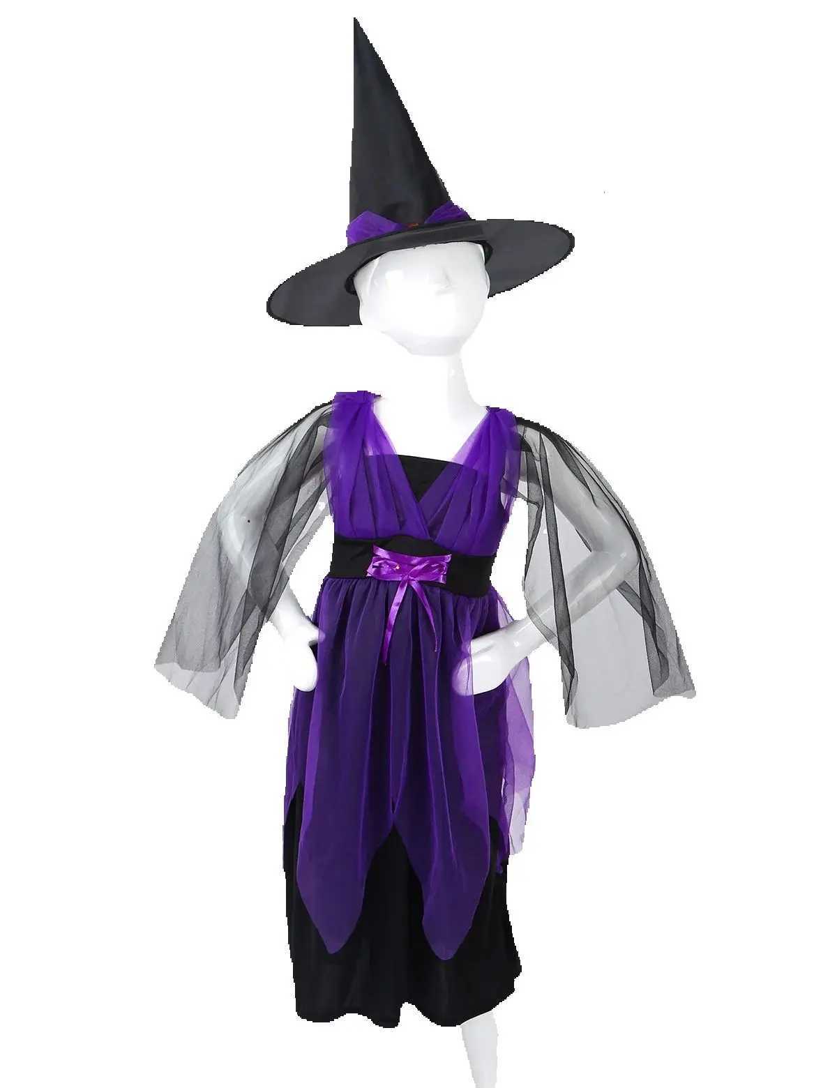 2025 Baby Girl Halloween Witch Costume For Girl Cosplay Vampire Princess Dress With Hat and Staff Carnival Witch Role Play Dress Z250725