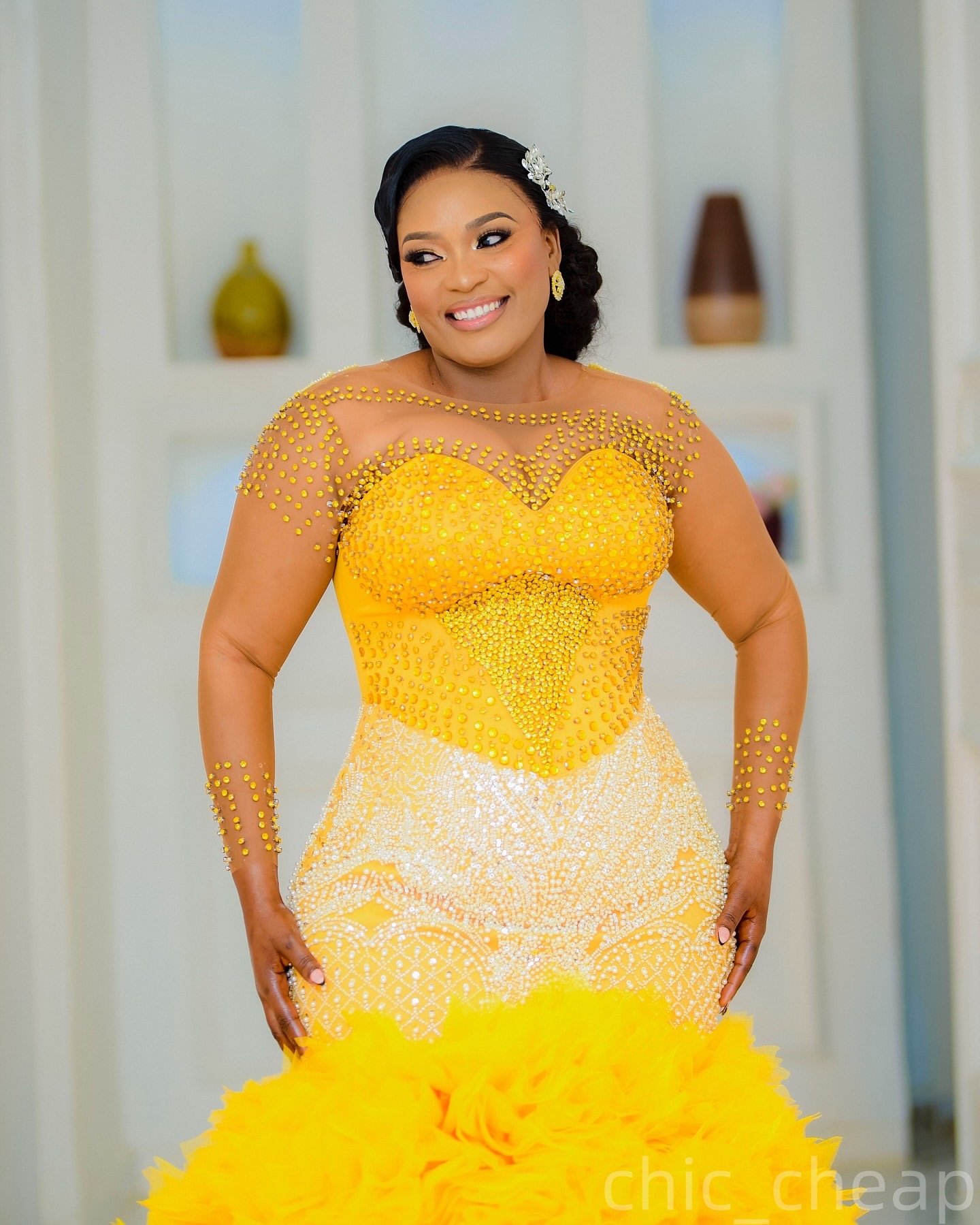 Mermaid Yellow Prom Dresses 2025 Crystals Beaded Tiers Tulle Luxurious Evening Formal Party Second Birthday Engagement Gowns Plus Size Dress For Speci