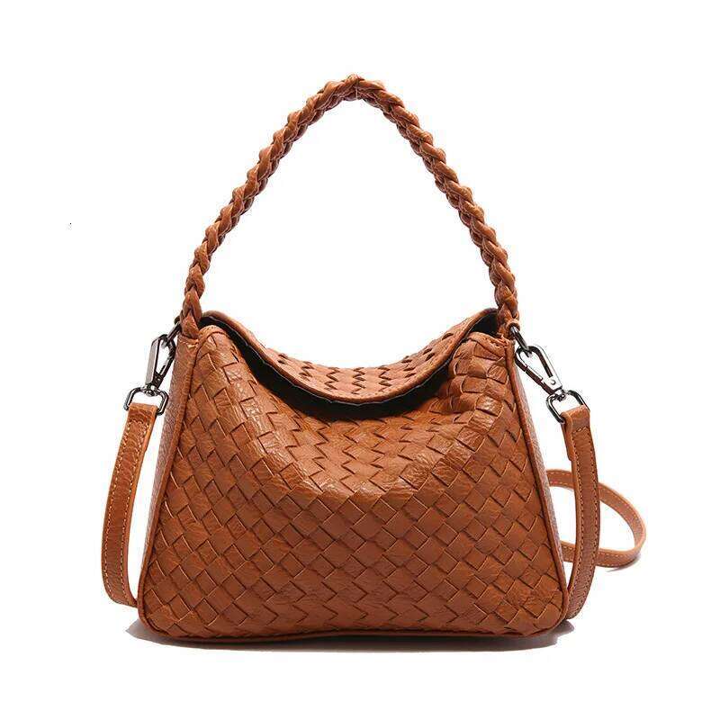 New Woven Single Shoulder Bag Women Large Capacity Casual Crossbody PU Material Handbag