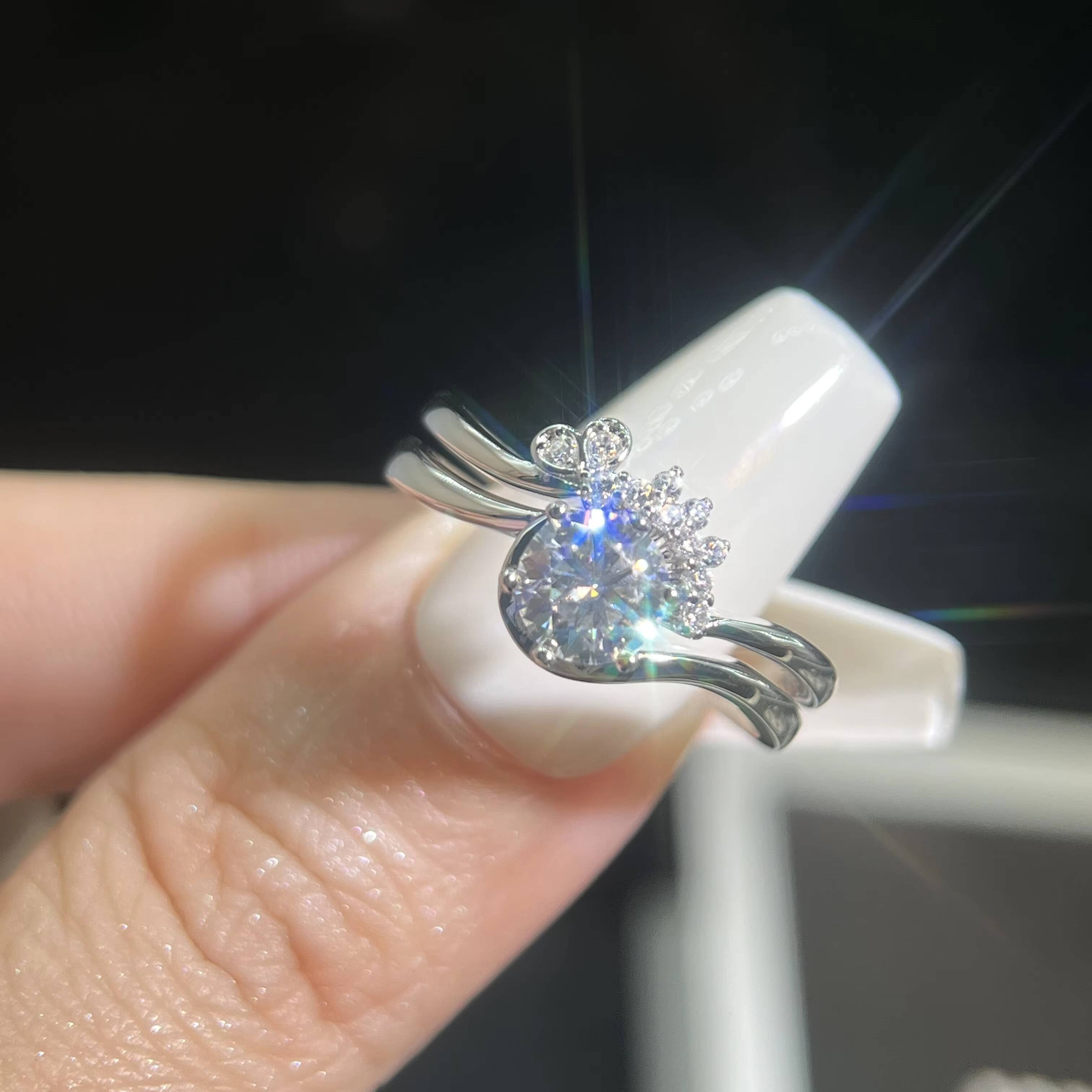 Luxury Solitaire Moissanite Ring Set VVS Round Shape Diamond S925 Silver for Women Fine Wedding Engagement Jewelry