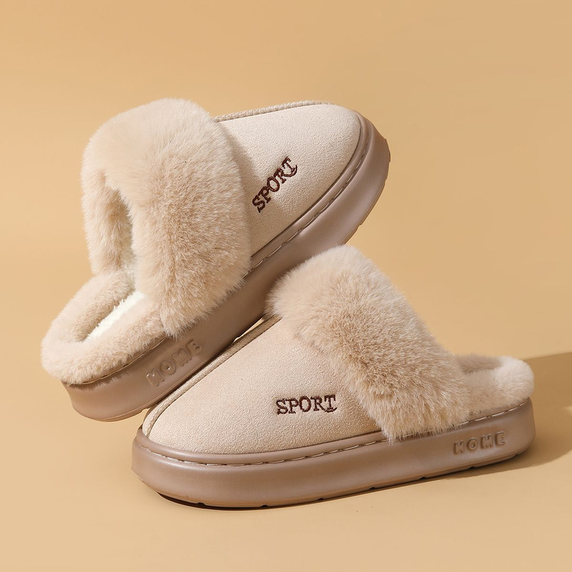 Autumn Winter Warm Comfortable Women, Indoor and Outdoor Wear, Thick Sole, Non-Slip Cotton Slippers for Men