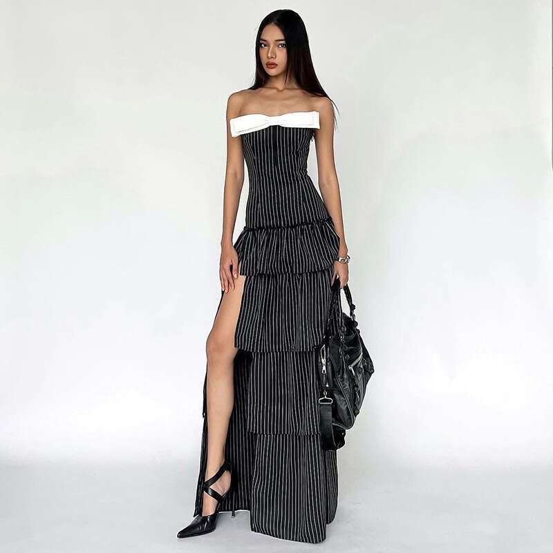 2024 Spring New Women's Solid Color Slim Fit High Waist Fashion Off-Shoulder Tube Dress 064