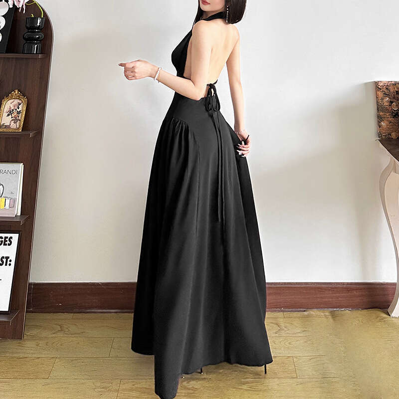 2025 Sexy Deep V Neck Halter Summer New Solid Color Sleeveless Waist Slimming Bodycon Dress for Women cb6