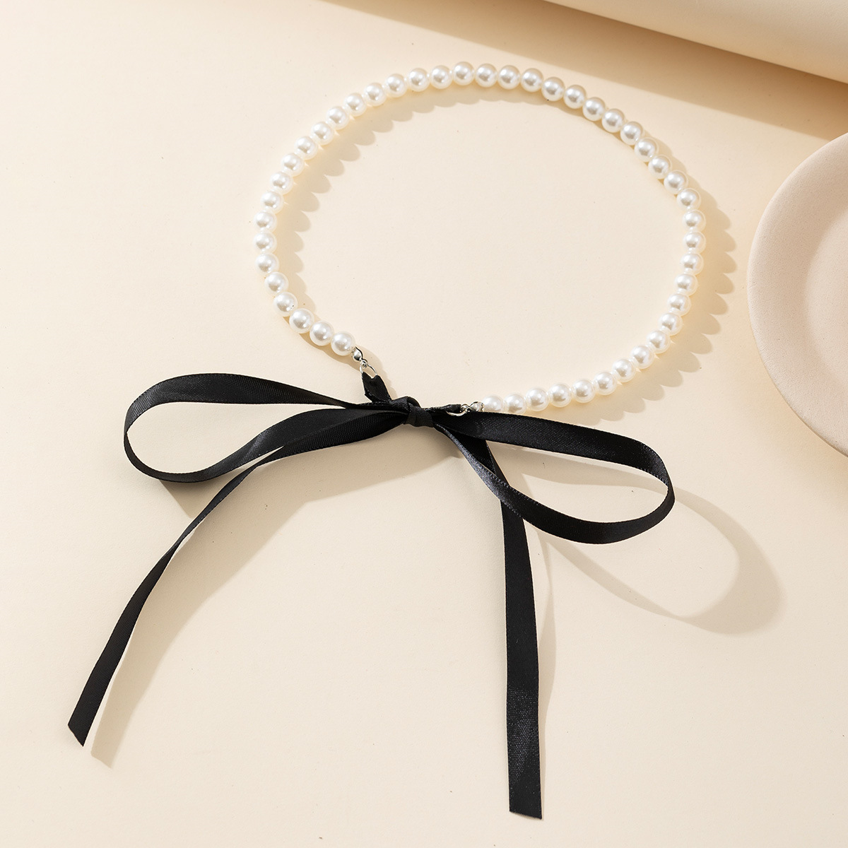 Long Bowknot Collarbone Chain DIY Tie Veet Pearl Necklace for Women Jewelry for Women