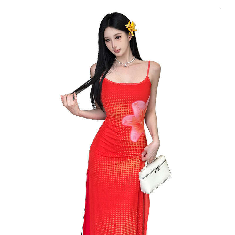 2025 Summer New Pure Desire Sexy Hot Girl Printed Elegant Waist-Cinching Comfortable Bodycon Long Dress bf5