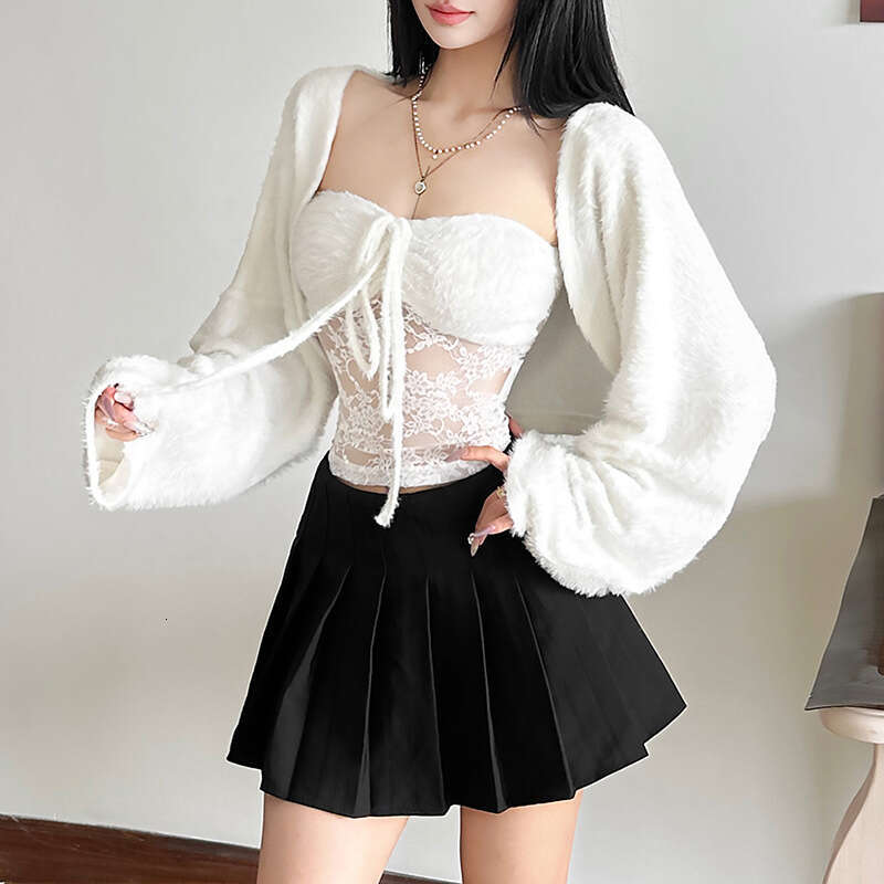 2024 Autumn New Women's Solid Color Slim Fit Tube Top Vest Fashion Long Sleeve Cardigan Two-Piece Set d70