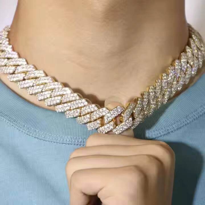 925 Silver Moissanite Link Chain Necklace with VVS Diamonds Gold Plating Bling Hip Hop Style Cute Design for Party or Gift