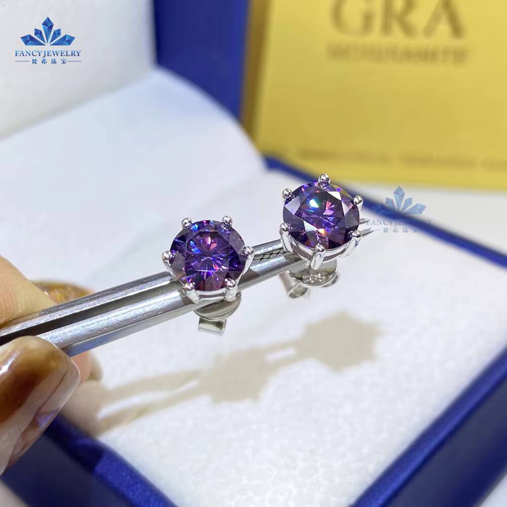 RTS 5mm 6.5mm 8mm Round D VVS Moissanite Diamond Earring Butterfly Buckle Back White Black Blue Red Purple Diamond Stud Erring