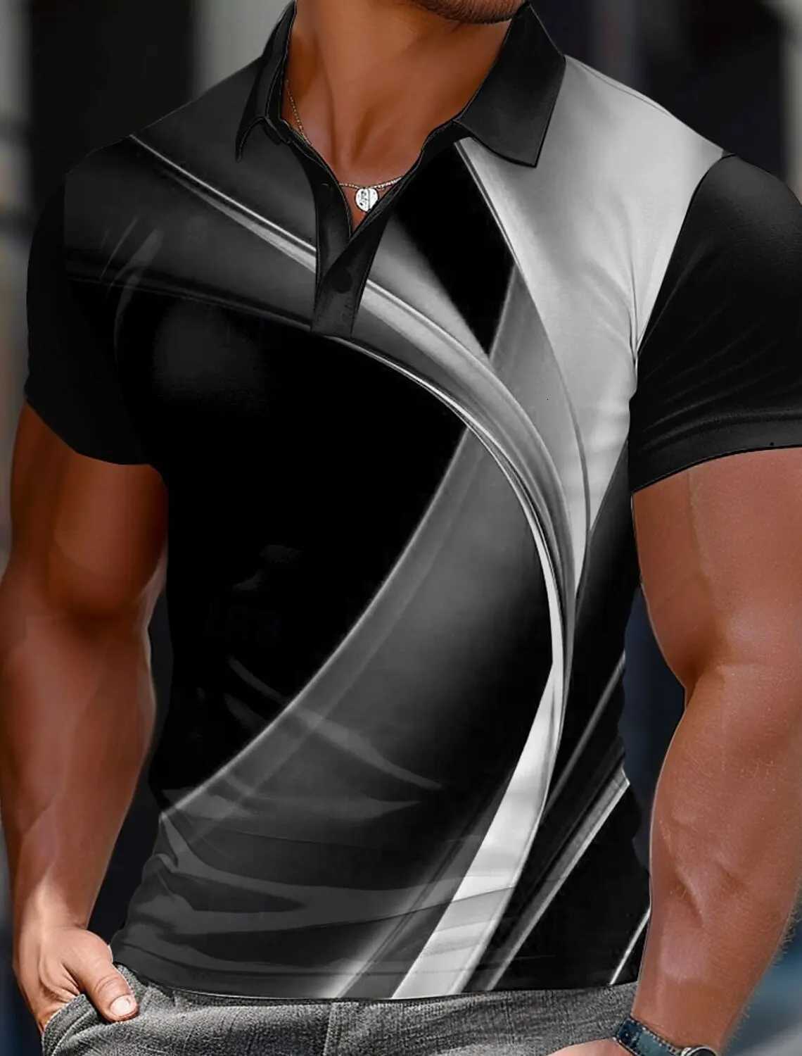 2025 Mens Geometric Golf Shirt Short Sleeved Polo Shirts Collared Shirts Business Casual Vacation Wear Formal 3D Print Tops XJ250725