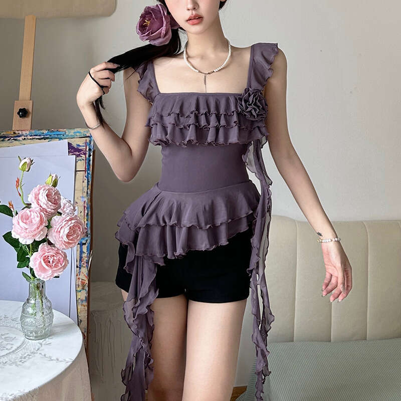 2024 Summer New Women's Solid Color Slim Street Fashion Spaghetti Strap Mesh Backless Tank Top ada