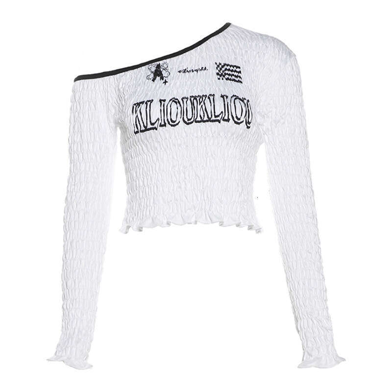 2024 Autumn New Women's Street Fashion Long Sleeve Asymmetrical Neck Slim Fit Crop Top T-Shirt 12b