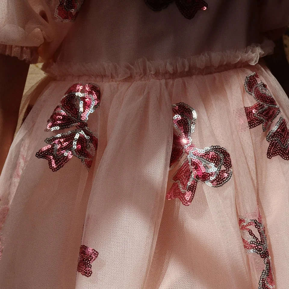 19Y Konges Slojd SS Baby Girls Sequins Mesh Princess Dress Childrens Clothing Cartoon Party Dresses Kids Skirts Vestidos 250725