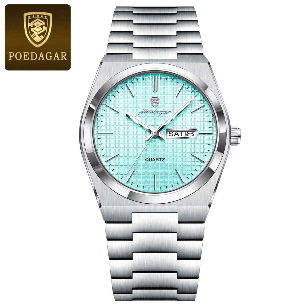 DHwatches POEDAGAR 821 Business Wristwatch Waterproof Stainless Steel Watch Luminous Date Week Fashion Men's Quartz Watches Reloj