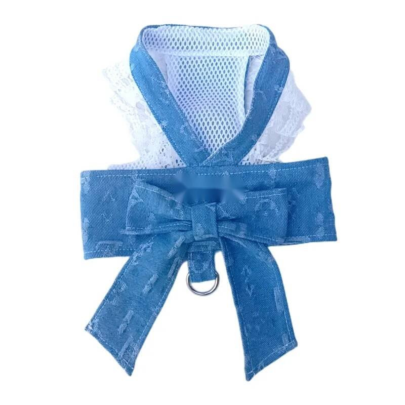 Designer Bow Knot No Pull Pet Classic Letter Pattern with D-Ring Soft Mesh Dog Dress Escape Proof Princess Puppy Harness for Small Dogs Cats 283
