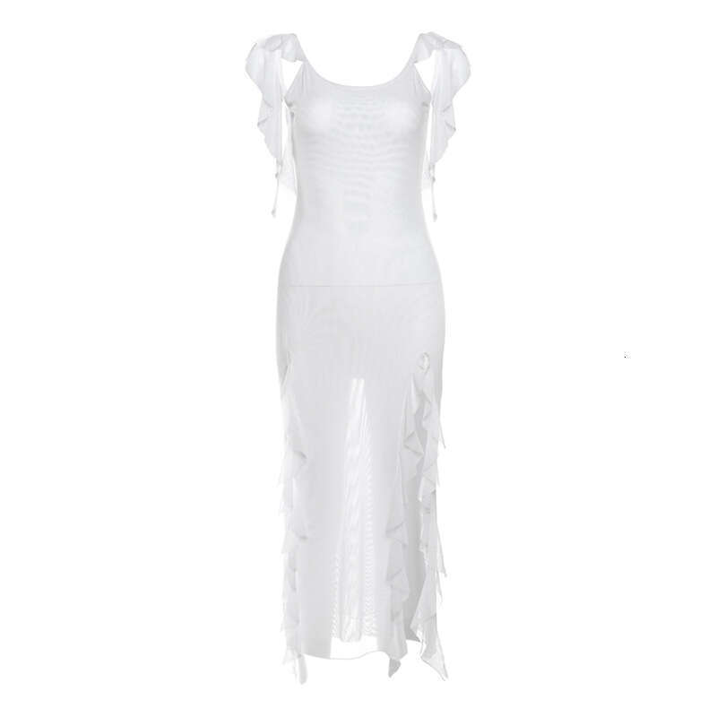 2024 Women's Summer New Solid Color Sexy Short Sleeve High Waist Slit Mid-Length Dress f2d