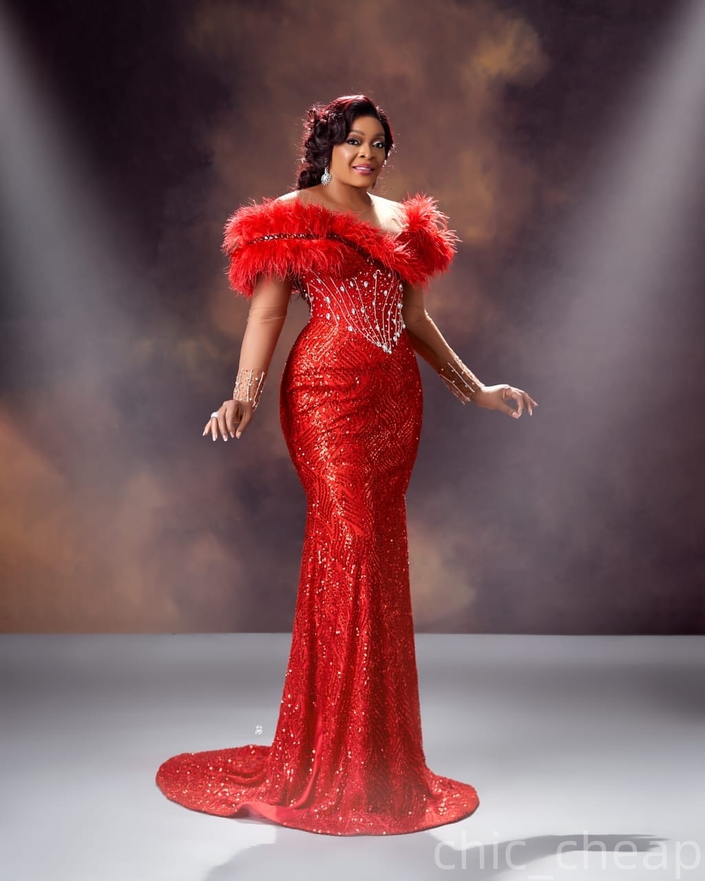 Mermaid Red Prom Dresses 2025 Feather Beaded Crystals Sequined Evening Formal Party Second Birthday Engagement Gowns Plus Size Dress For Special Occas