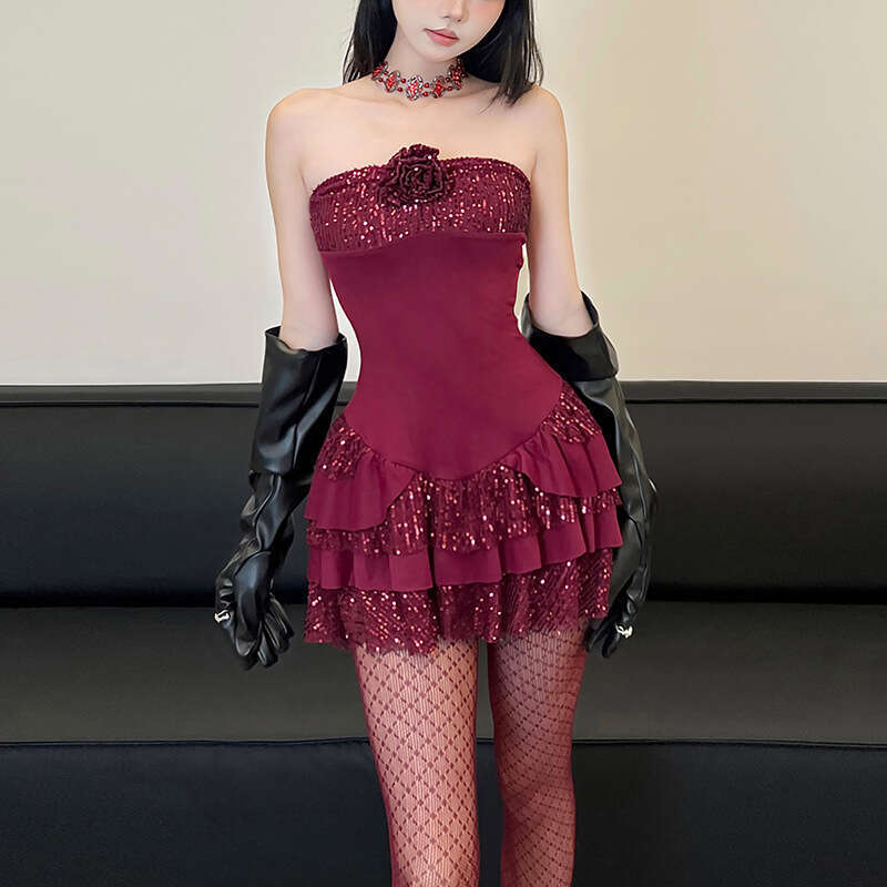 2024 Autumn New Women's Solid Color Slim High Waist Fashion Off-Shoulder Tube Dress da1
