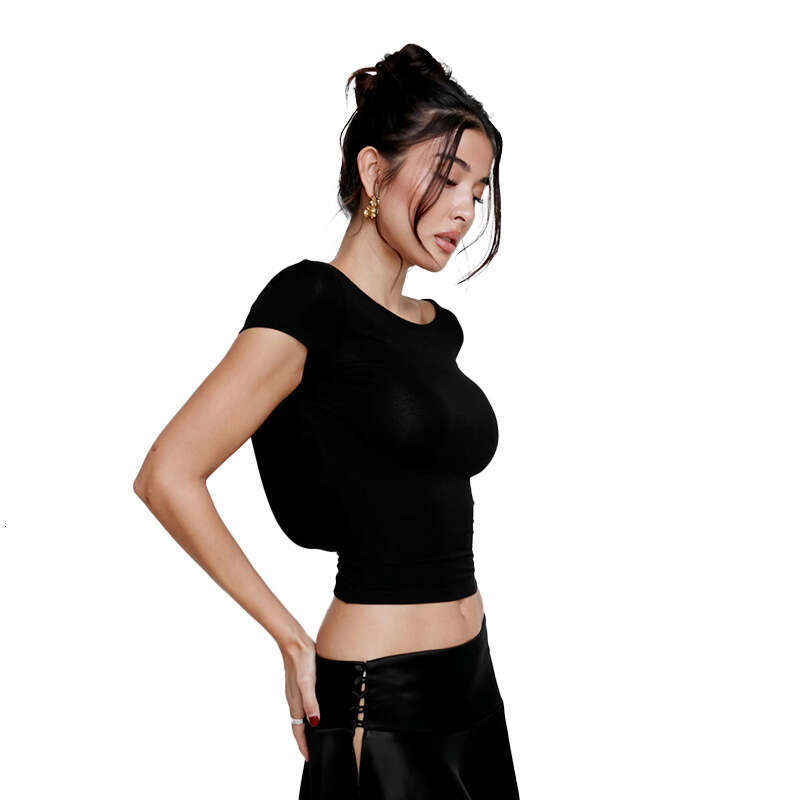 Ytp072 Women's Summer New Solid Color Round Neck Backless Sexy Navel-Baring Fashion Top T-Shirt For Women B5