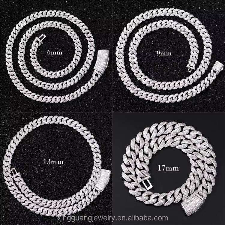 Hot-sale 13mm to 6mm Sier VVS Moissanite Cuban Link Dia Chain Fine Jewelry Necklaces Bracelet for Hip Hop Men Women