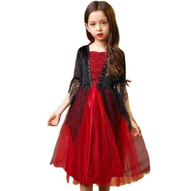 Halloween Costume for Kids Halloween Fantasy Vampire Costume Girls Long Tutu Dress Kids Carnival Outfit Gothic Feather Clothes Z250725