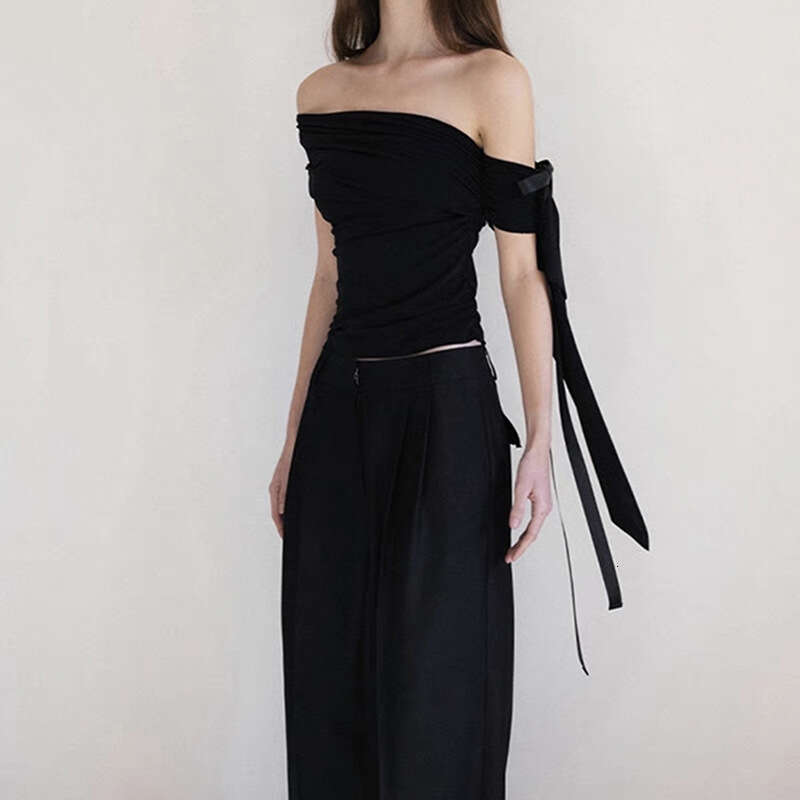 2025 Summer New Slim Fit White Moonlight Tie Versatile Off-Shoulder Tube Top Vest 553