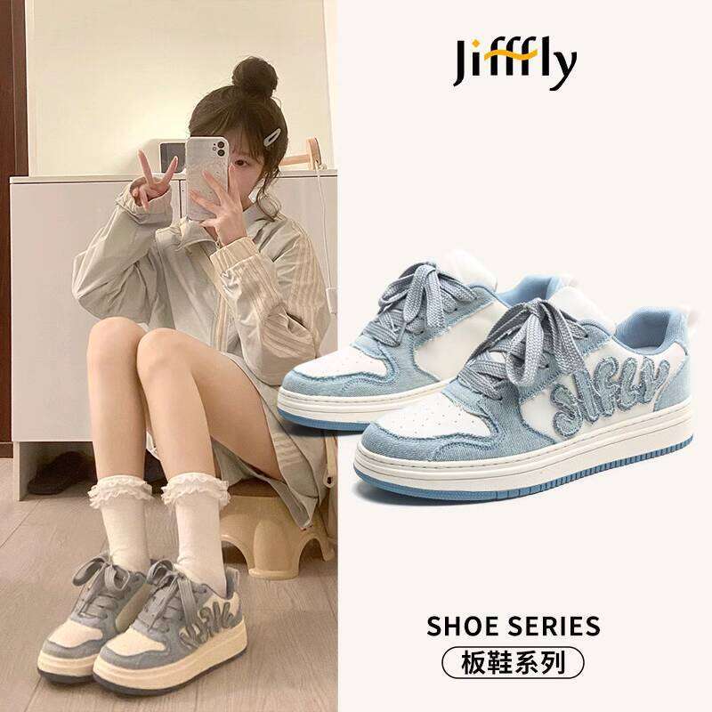 Jifffly Designer Denim Bread for Men Spring New Height-Increasing Sneakers Couple Style Casual Trendy Shoes