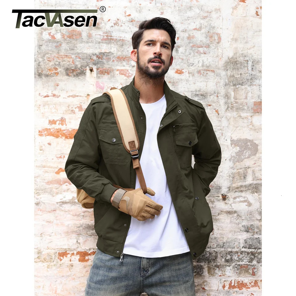 TACVASEN Pilot Bomber Jacket Coats Mens Cotton Cargo Jackets With Zipper Pockets Retro Casual Work Male Clothing Outwear 250717