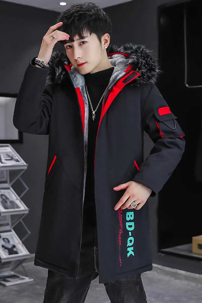 Autumn Winter Mens Fleece Mid-Length Hooded Jackets Fur Collar Thick Warm Windbreaker Streetwear Long Coat Parka X250725