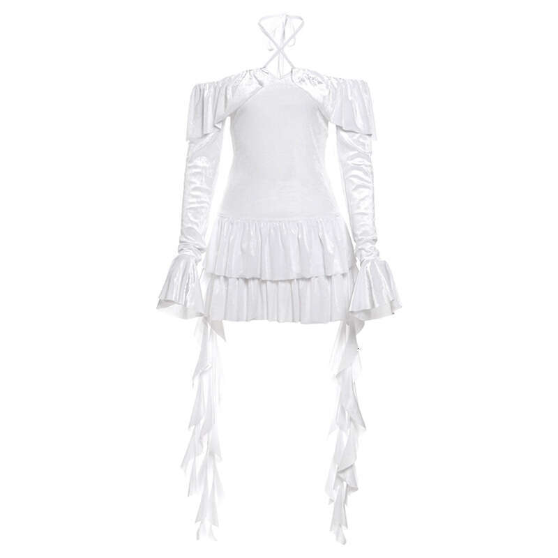 2024 Autumn New Women's Solid Color Slim Fashion Off-Shoulder Long Sleeve Backless Dress b38