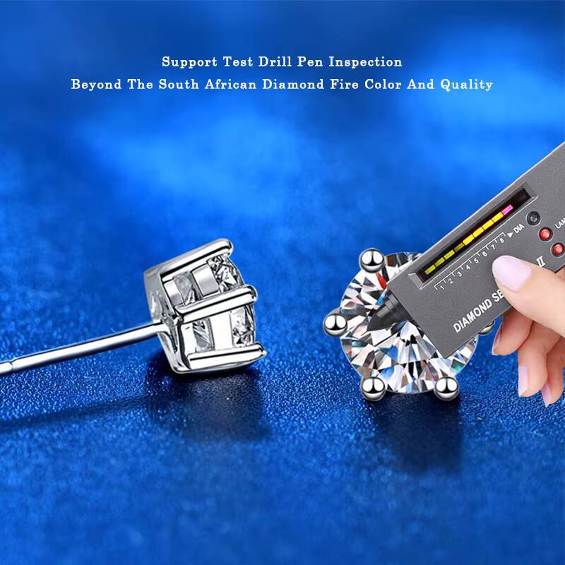 XEZ010 Fashion Luxury Custom Fine Jewelry 925 Sterling Silver Classic Six Claws Round Moissanite Diamond Stud Earrings Women