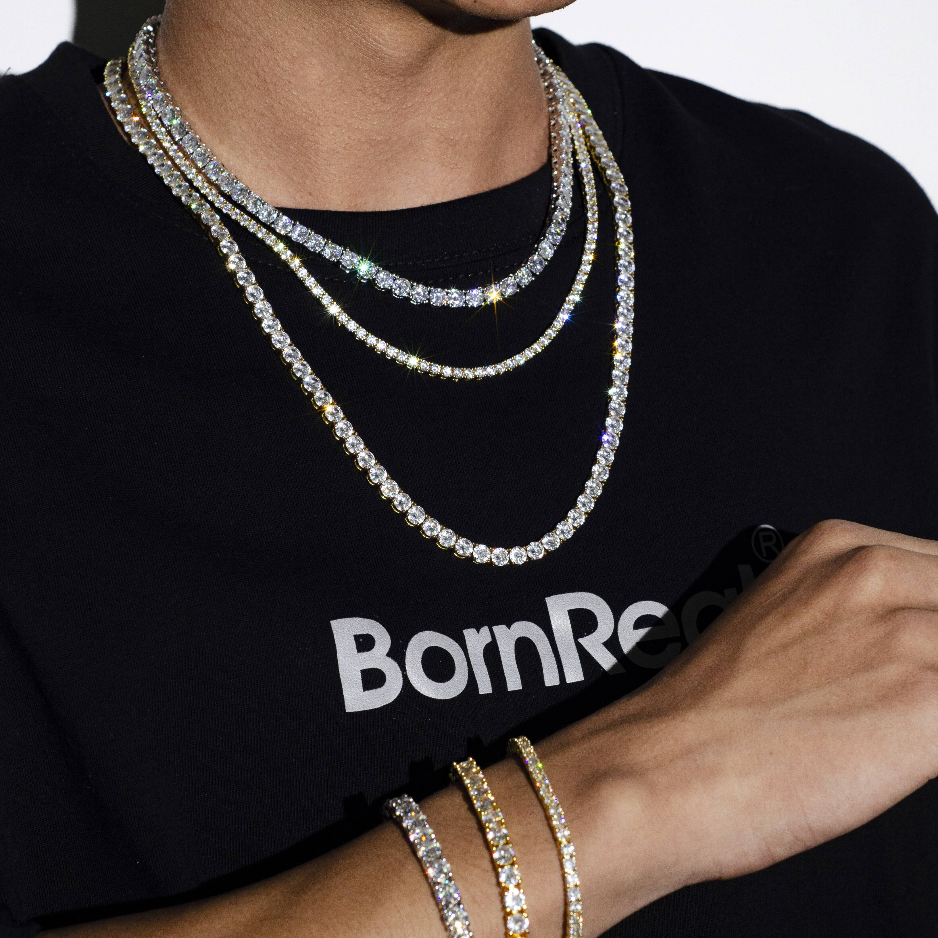 3MM Vvs Moissanite Tennis Chain Bracelet Iced Out Round Brilliant Cut Moissanite 925 Silver Fine Bracelet Jewelry