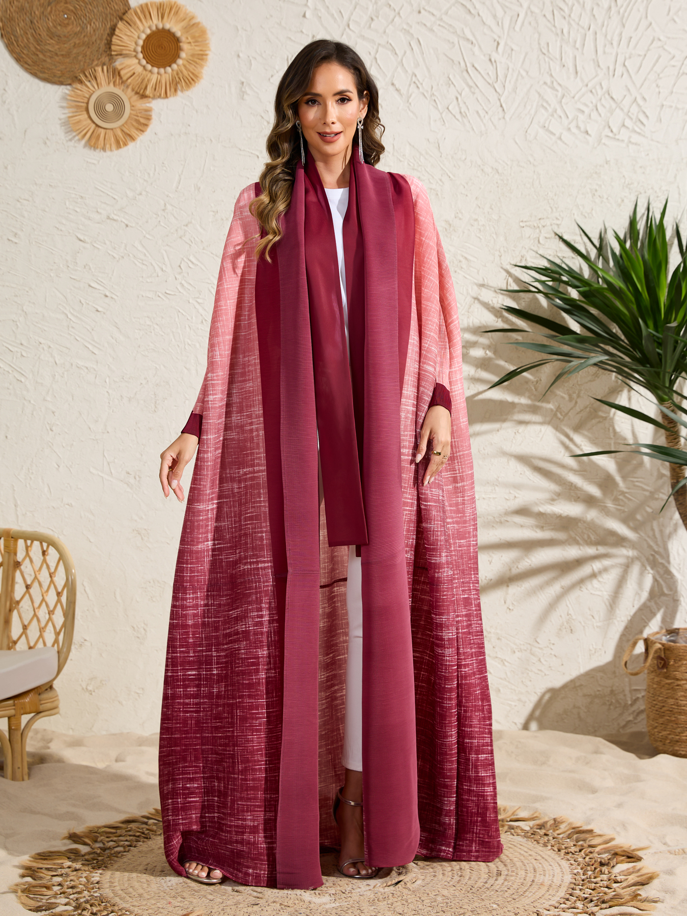 Long robe coat Ethnic Clothing The Middle Eastern printed pleated robe coat is elegant in Arab style NZ018