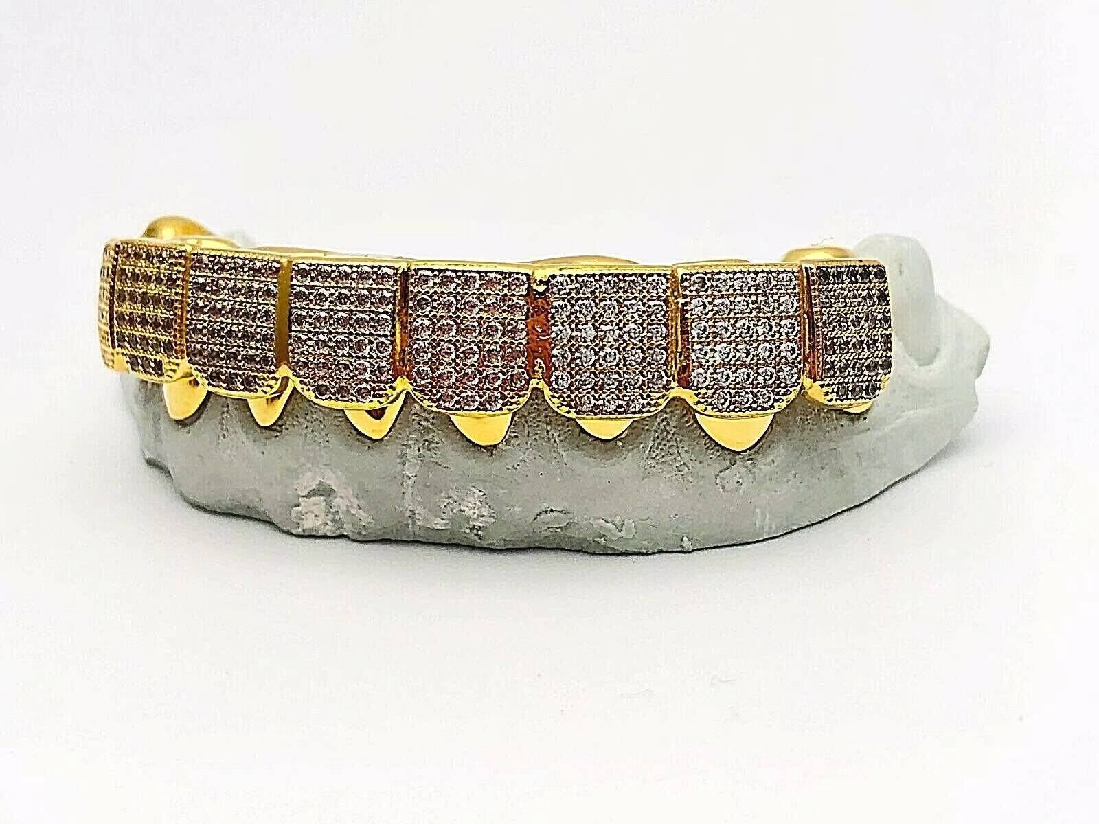 Custom 925 Sterling Silver Fully Stones Moissanite Diamonds Micro Pave Block Diamond Teeth Grillz Fashion Jewelry Gift for Mens