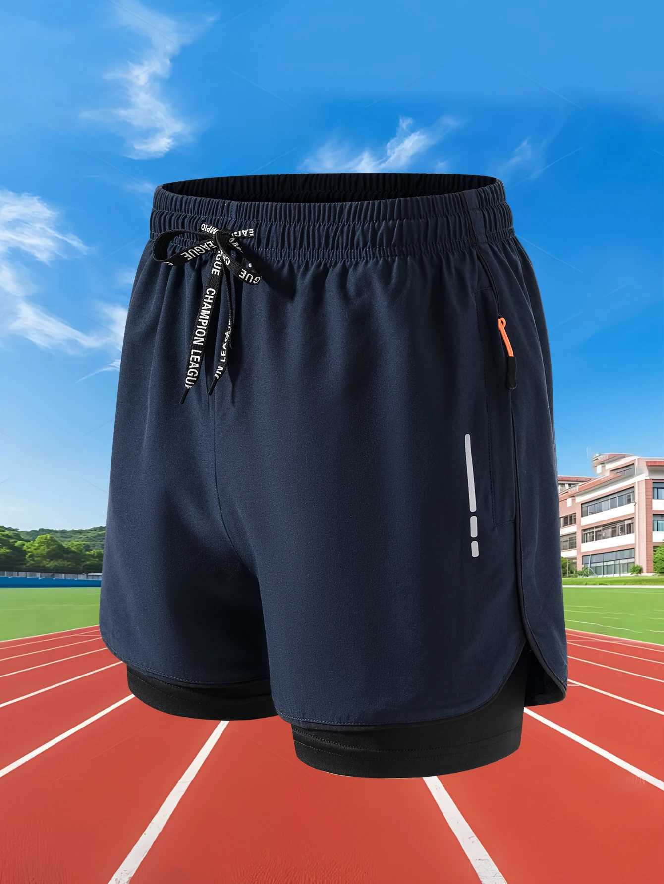 2024 Summer Men Running Shorts Fitness Gym Training 2 in Sports Shorts Quick Dry Workout Jogging Double Deck Shorts W250724