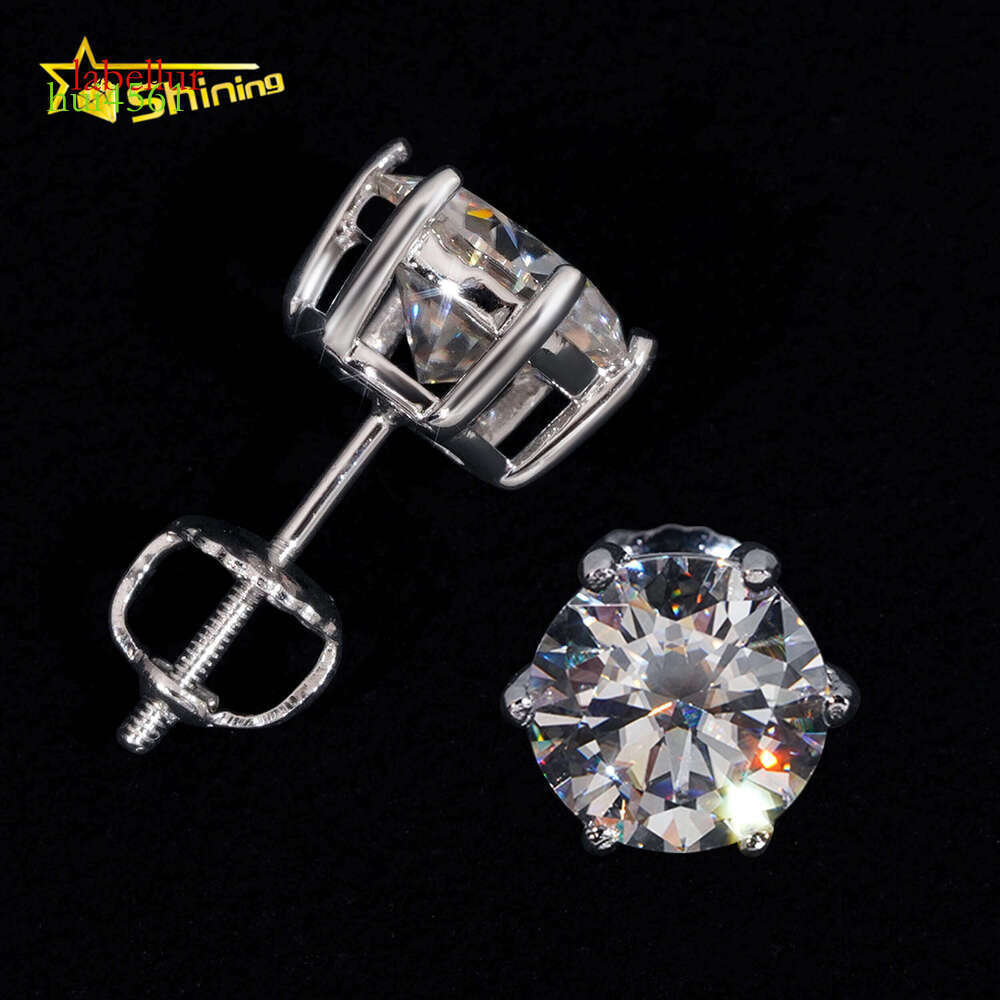 Classical 6 Prongs GRA Moissnaite Pass Dia Tester Sterling Sier Moissanite Screw Back Stud Earrings