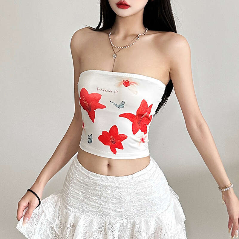 2025 Spring New Women's Fashion Solid Color Slim Street Style Off-Shoulder Tube Top Backless Vest 960