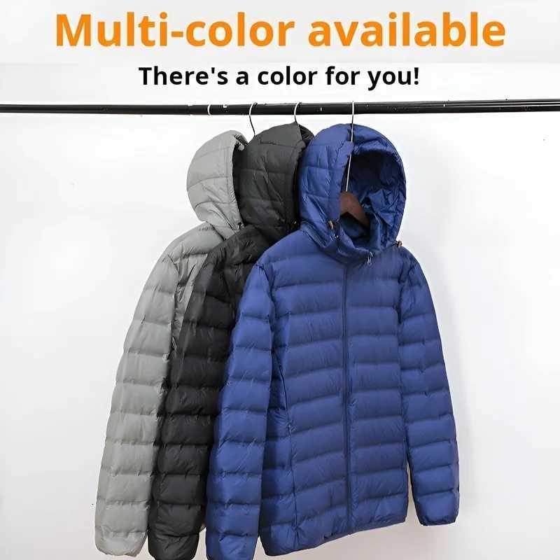 Mens Short Thin Down Jacket with Detachable Hood White Down Light Warm Jacket Autumn and Winter Short Thin Cold-Proof Warm X250725