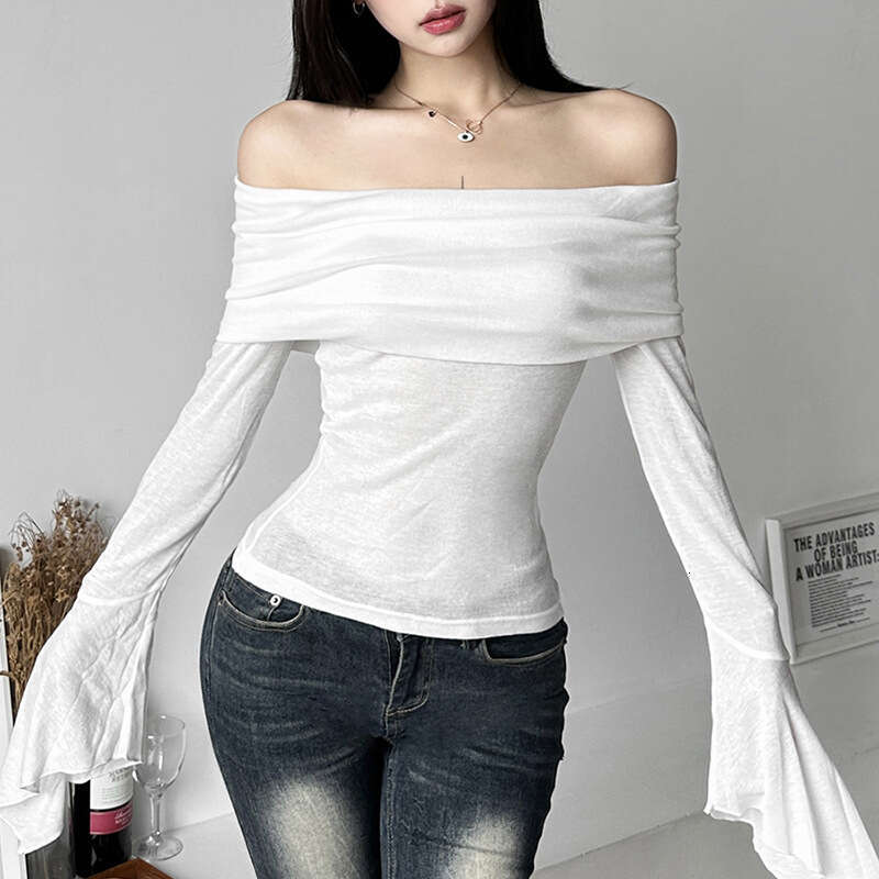 2025 Spring New Women's Solid Color Slim Fit Fashion Off-Shoulder Sexy Backless Long Sleeve T-Shirt 2ca