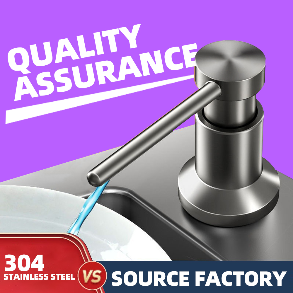Multi-functional Kitchen Sink Accessory: Portable Stainless Steel Dish Liquid Dispenser w/Extension Fits All Kitchens-silicone hose