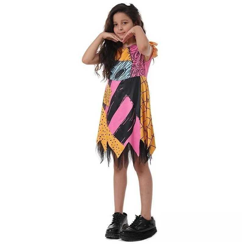 2024 halloween Costumes Kids Girls Cosplay Clothing The Nightmare Before Christmas Children Princess Sally With Bag Suit 2-10T Z250725