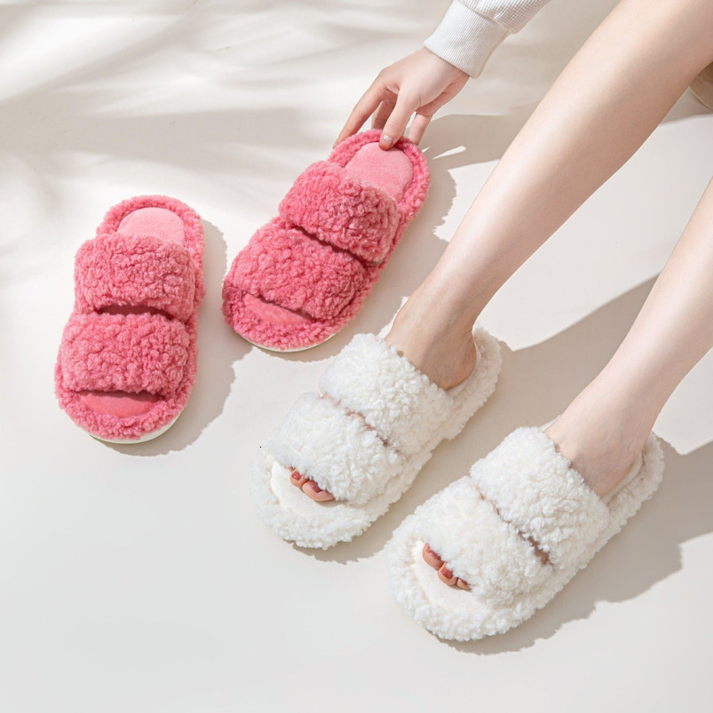 Ins New Double Bar Curl Cotton Home Candy Color Indoor Furry Slippers