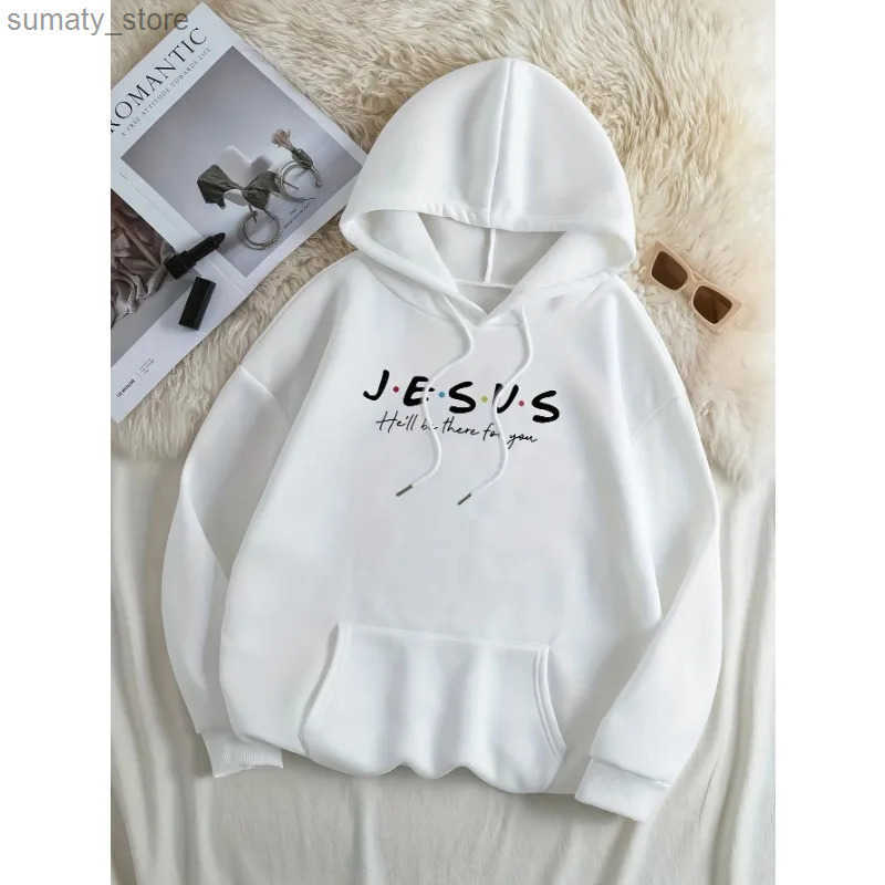 Jesus Print Hoodies Drawstring Kangaroo Pocket Casual Sweatshirt For Spring Fall Womens Clothing Loose Daily Leisure L250724